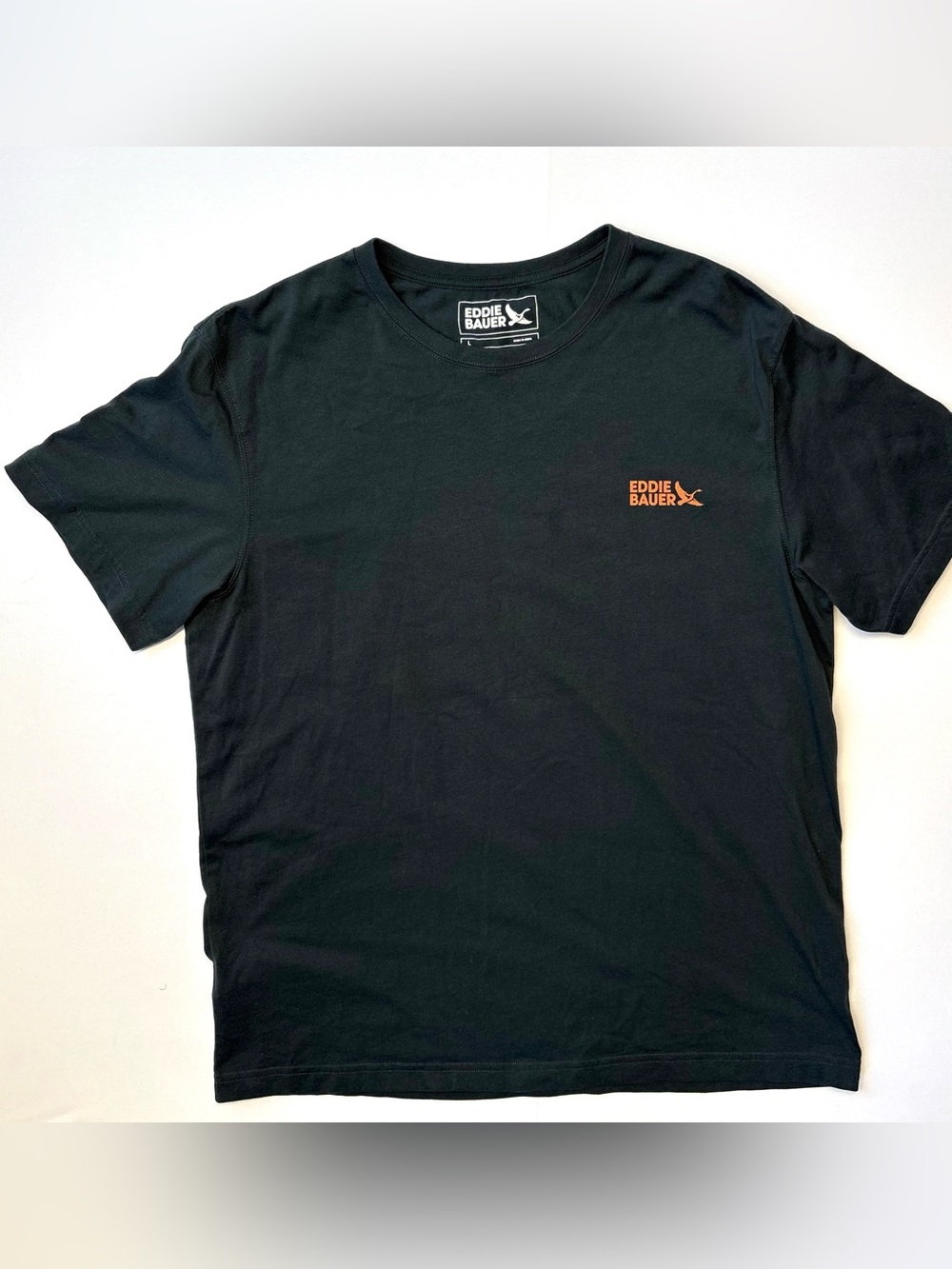 Eddie Bauer Black T-Shirt with Small Orange Logo